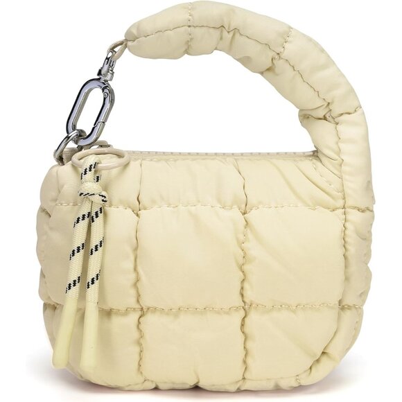 Women's Tan Mini Quilted Wristlet Pouch Cute Charm Gift Puffer Evening Handbag - Picture 3 of 7